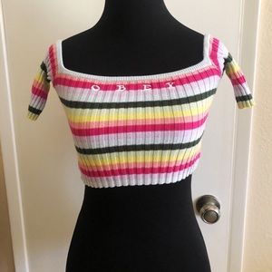 OBEY rainbow striped knit crop top